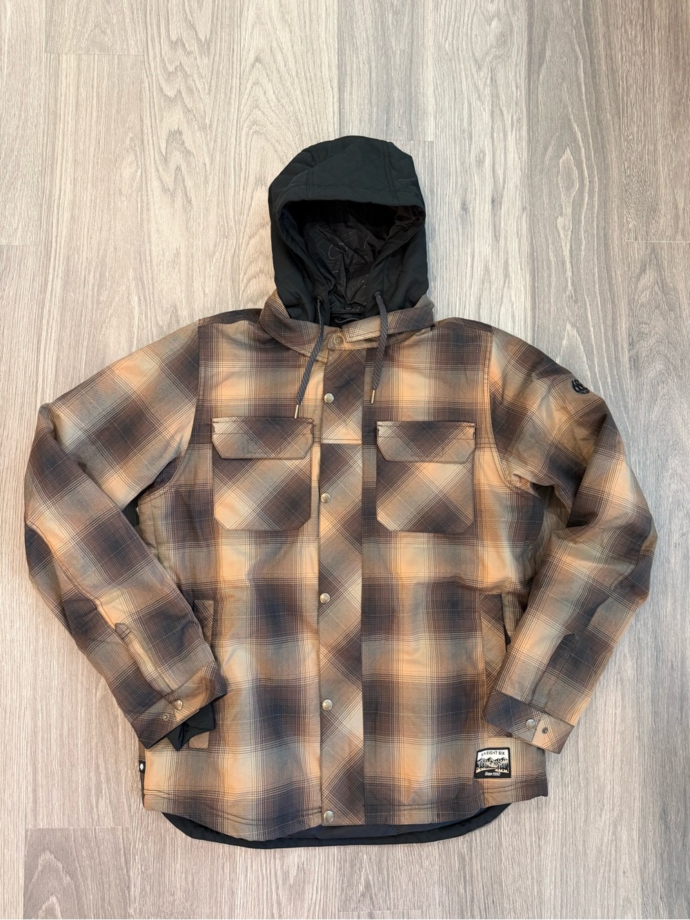 686 Men’s Hooded Snowboard Plaid Coat Brown, Black, Cream Ski Winter Sports